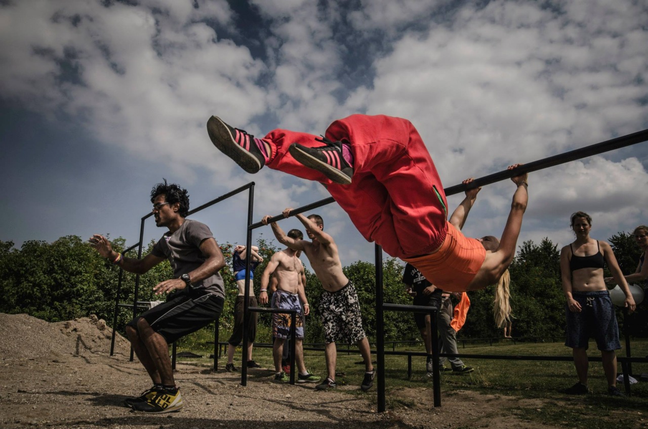 Woman jumping in Sweatpants